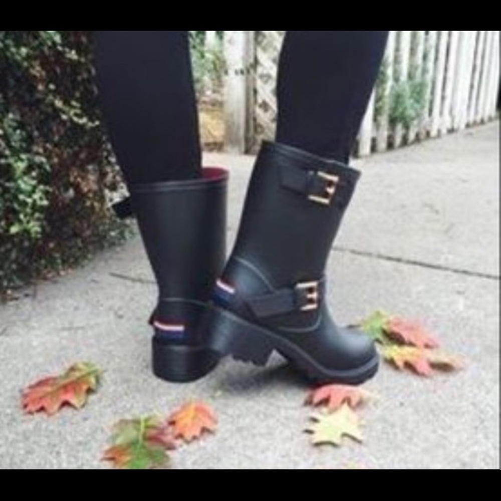 Women's Tommy Hilfiger Dew Moto Rain Boots Black